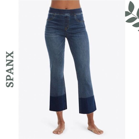 SPANX Blue Flare Wide Leg Jeans High-Rise Shaping Size 1X ( 18 - 20 ) - Picture 1 of 8